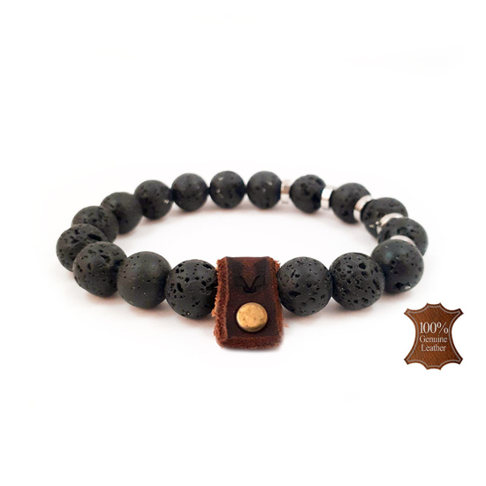 Bild von Stone beads | 10mm Lava stone & Rvs rings