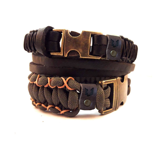 Afbeelding van Bracelet set | Wolfs belt black & stitch leather tag