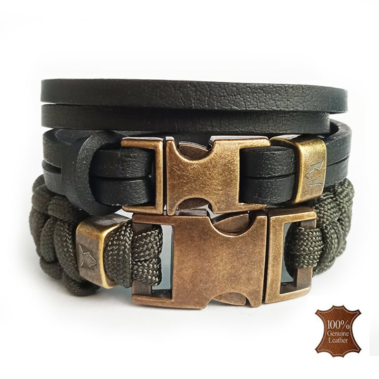 Afbeelding van Bracelet set | Wolfs belt black & cord